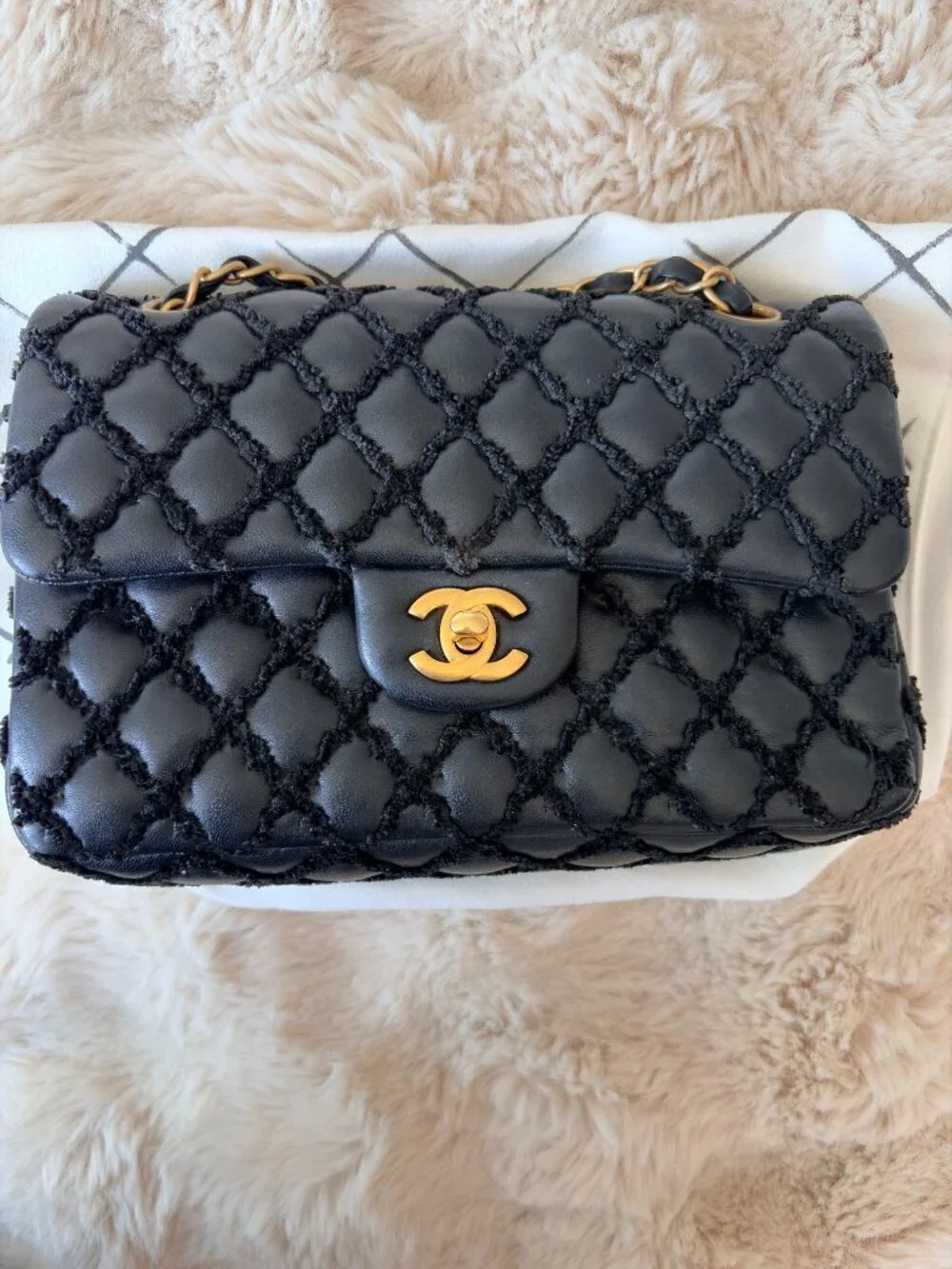 CHANEL *RARE* Matelasse Lambskin x Fabric Double Flap Double Chain Bag